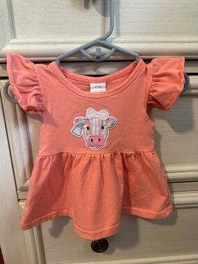 Peach Baby Girl Dress/Top with Cow Applique